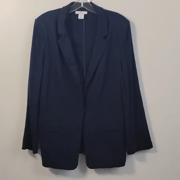 Halston Heritage Luxury Business Dark Acadamia Preppy Classic Dark Blue Blazer - Picture 1 of 16